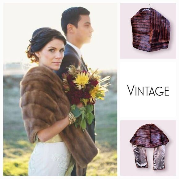 Vintage 1950s mink fur wrap stole cape bride wedding winter bride - Picture 2 of 15